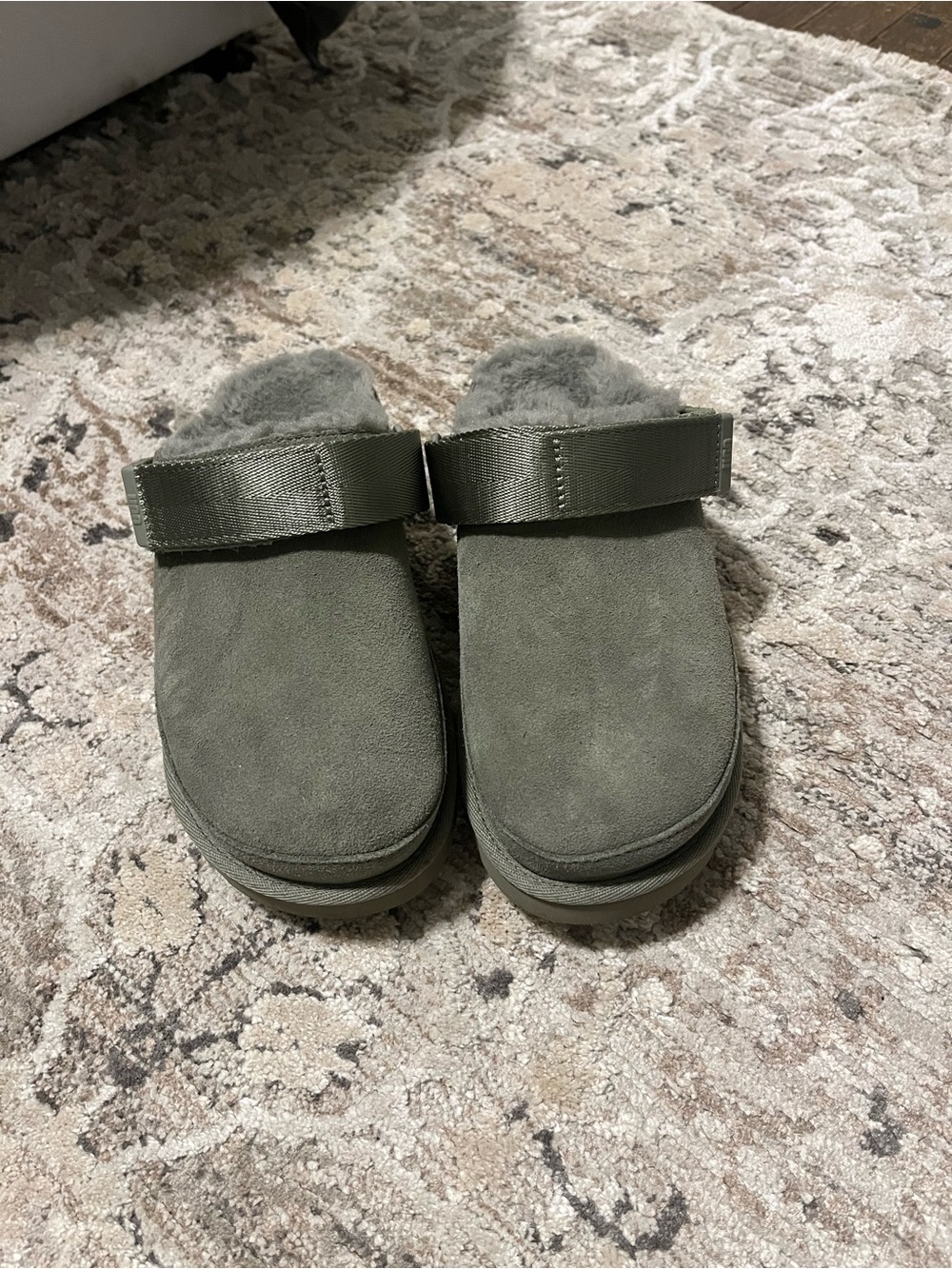 UGG Olive Green Suede Shearling Mule Clogs